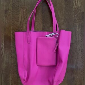 JCrew leather tote Bright Pink!